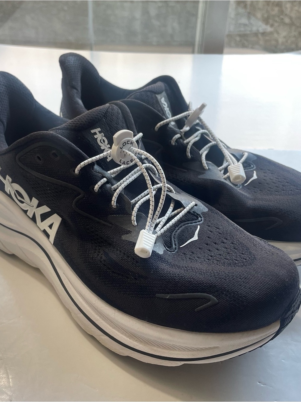 HOKA Clifton 10 Mens Size 12 4E Extra Wide Black White Running Shoes